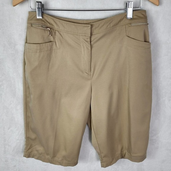 Tail Golf Bermuda Shorts Women 8 Tan Performance Stretch 3 Pocket w/ 2 Zip Tee - Picture 1 of 6